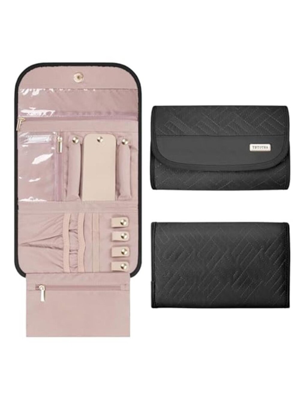 Foldable Travel Jewelry Organizer Case Earrings Necklaces Rings Bracelets Black